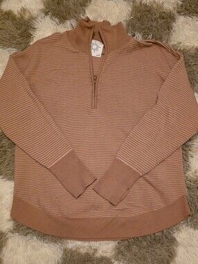 aerie Women's Zip Mock-Neck Sweater in Dusty Rose Stripe